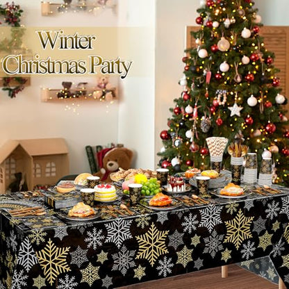 Funnymoom Black Gold Silver Snowflake Christmas Party Supplies - 452 Pcs, Snowflake Theme