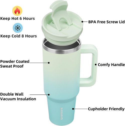 BJPKPK 40 Oz Insulated Tumbler - Stainless Steel Cup With Lid & Straw | Mint Color, Perfect For All Day Use