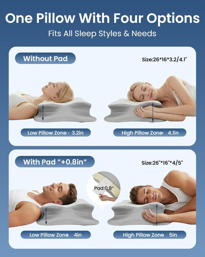 Skiennix Cervical Pillow - Ergonomic Memory Foam Contour Design for Neck Pain Relief | 4-Height Adjustable