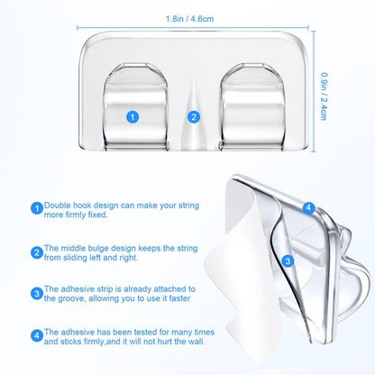 Hetyue Hooks for Outdoor String Lights Clips: 26Pcs Heavy Duty Light Hook with Waterproof Adhesive Strips - Outside Clear Cord Holders for Hanging Christmas Lighting - Outdoors Sticky Clip