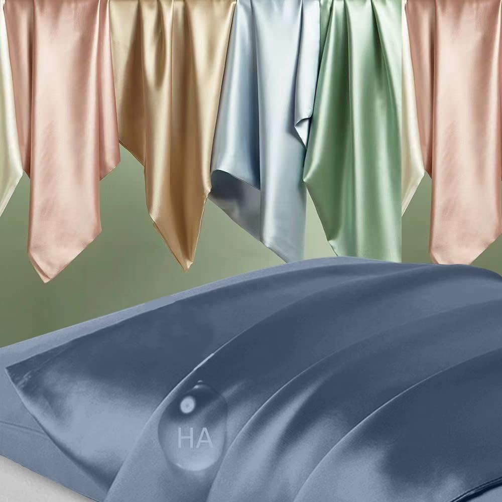 Mulberry Silk Pillowcases by Skiennix - Soft & Smooth Anti-Acne Set of 2 | Ash Blue, Standard Size