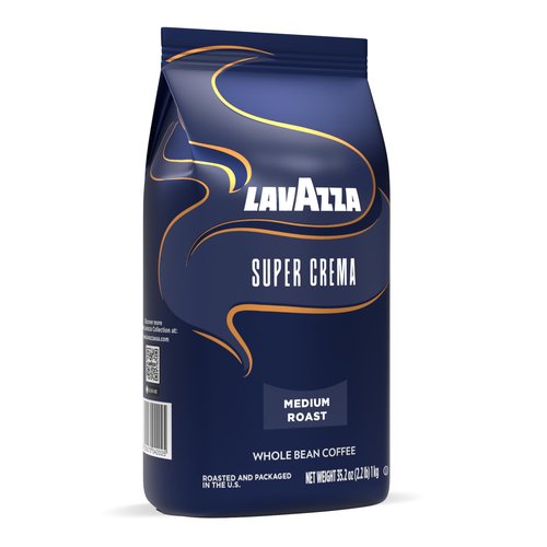Lavazza Super Crema Whole Bean Coffee Blend, Medium Espresso Roast, 4.4 .lbs, 2 Pack