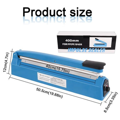16 Inch Impulse Heat Sealer Machine for Plastic Bags PE PP Bags and Kraft Paper Bag, Cookie Bag Sealer, Manual Poly Bag Hot Seal Sealing Machine with Extra Replace Element Grip