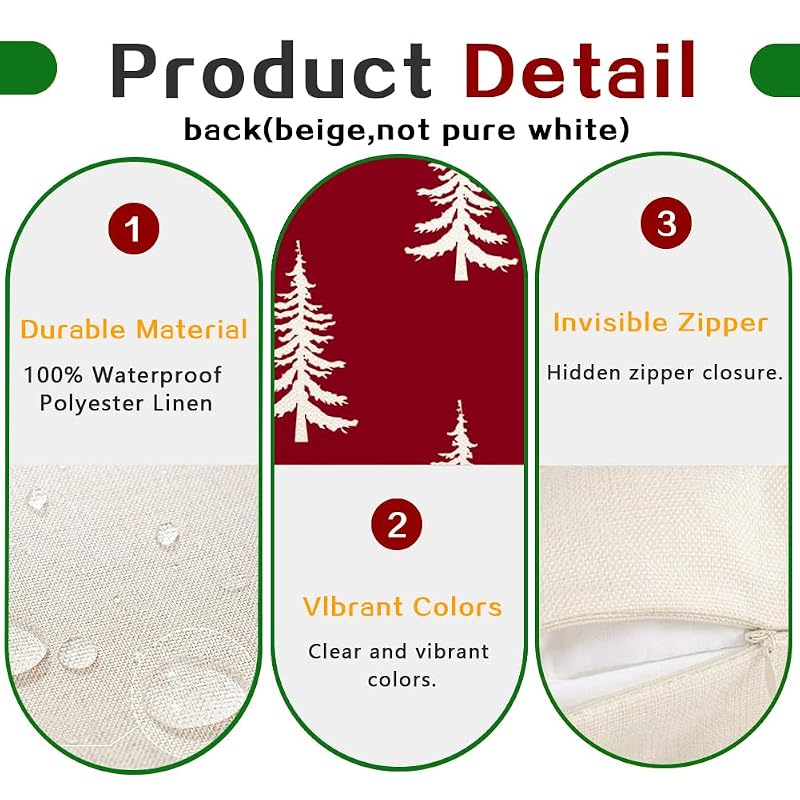 Christmas Pillow Covers 20x20, Red, Pack of 2 - 100% Polyester, Front Pattern