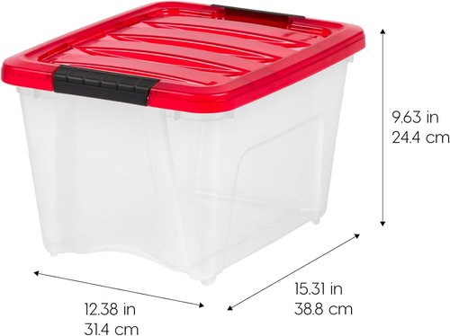 IRIS USA Stackable Plastic Storage Bins - 19 Qt, BPA-Free, Durable, See-Through, 4 Pack - Red
