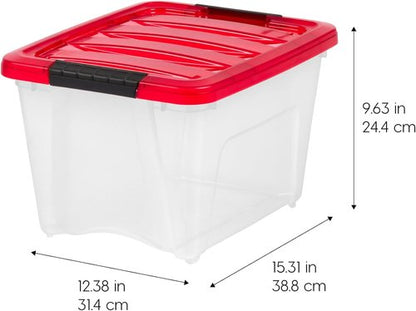 IRIS USA Stackable Plastic Storage Bins - 19 Qt, BPA-Free, Durable, See-Through, 4 Pack - Red