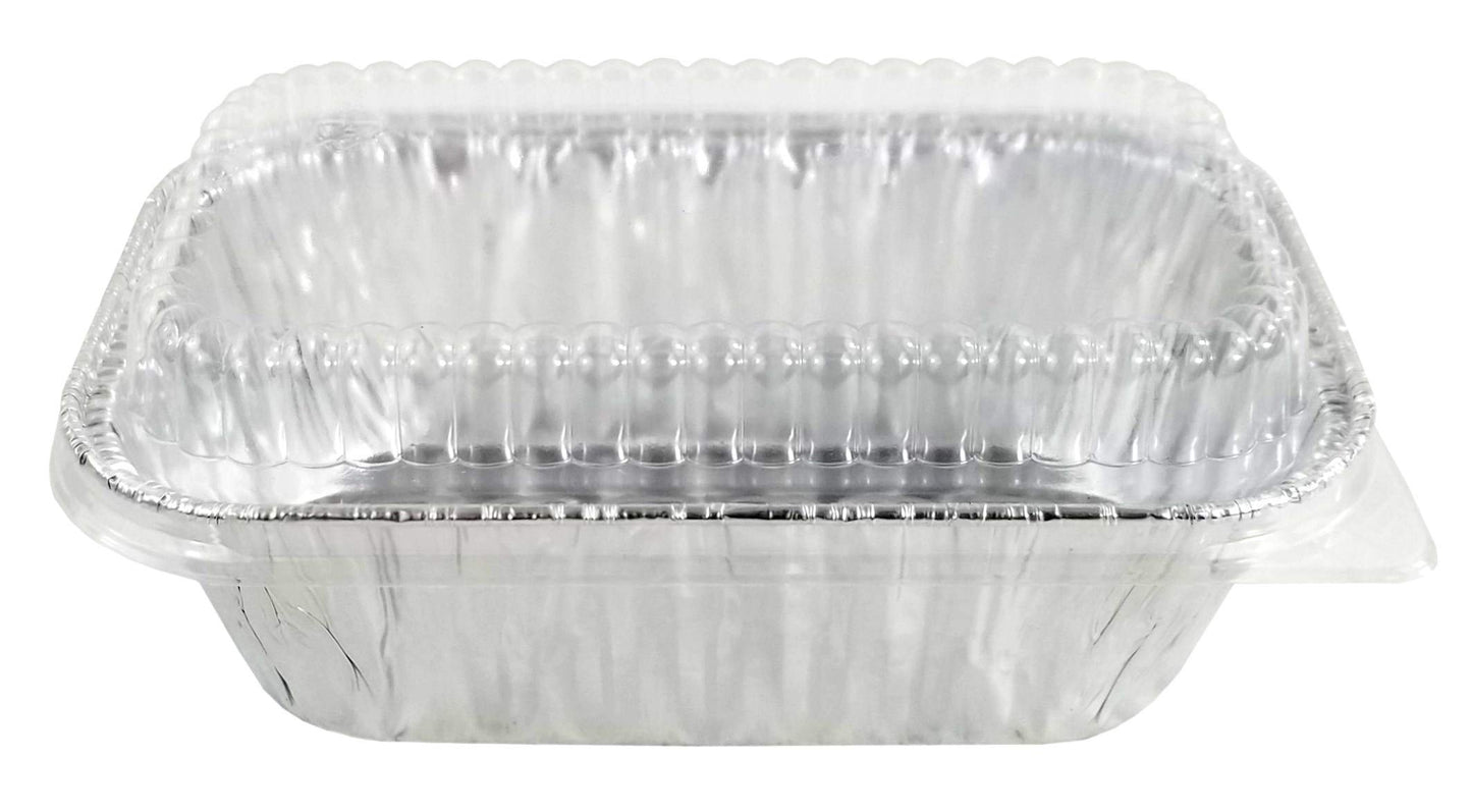 PACTOGO Disposable 1 lb. Aluminum Foil Mini Loaf Pans with Clear Low Dome Lids (Pack of 400 Sets)