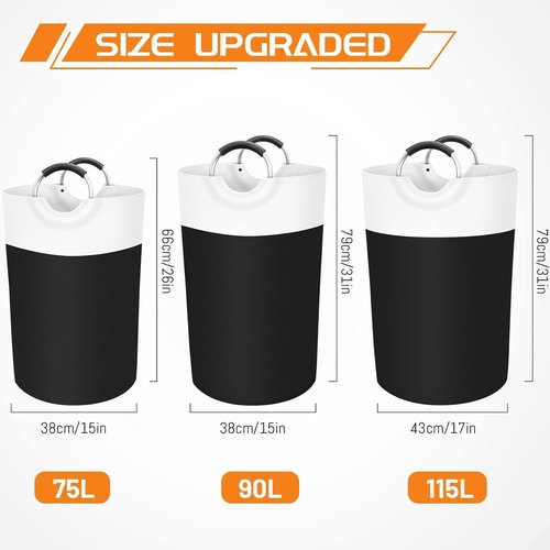 BlissTotes 90L Laundry Basket - Collapsible Waterproof Hamper with Foam Handles | Black
