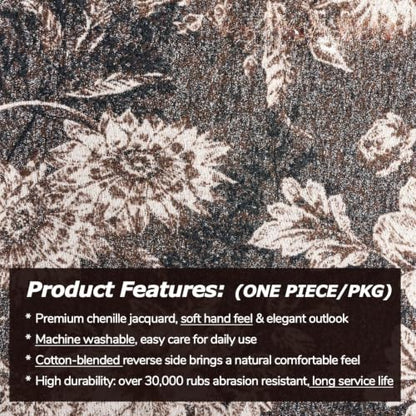 Vintage Floral Pillow Cover 20x20 Inches - Brown Fabric, Single Sided