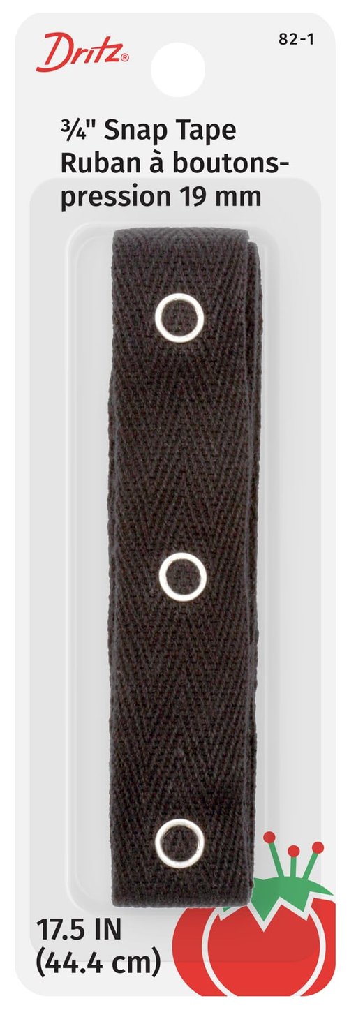 Dritz 82-1 Snap Fastener Tape with 12 Snaps, Black, 17-1/2-Inch Length