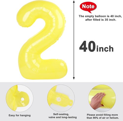 2 Numbers Balloon | 40 Inch Yellow Birthday Decor for 2nd, 12th, 21st Parties & Celebrations