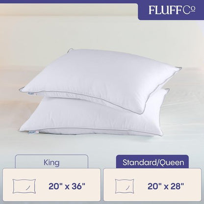 FluffCo Down Alternative Pillows - Cooling Queen Bed Pillows Set of 2 | Machine Washable & USA Made