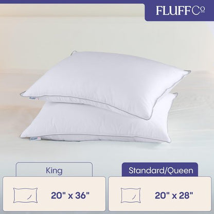 FluffCo Down Alternative Pillows Standard/Queen Size Set of 2 - Queen Bed Pillows for Sleeping - Made in USA - Cooling Surface and Machine Washable for Side, Back, and Stomach Sleepers