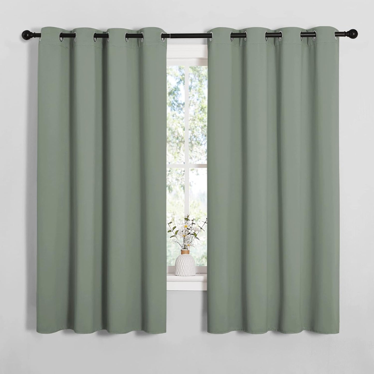 NICETOWN Blackout Curtain Panels - Thermal Insulated Drapes in Greyish Green | 55 x 68 Inches, 1 Pair