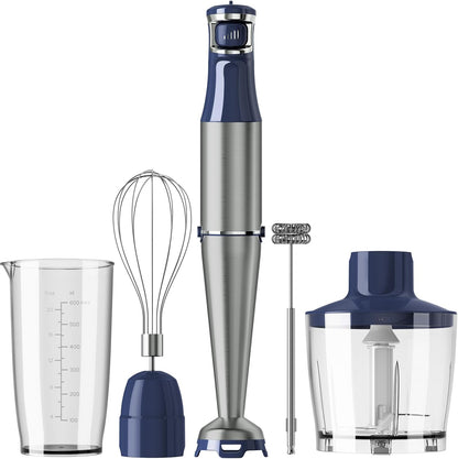 Skiennix Immersion Blender - 1100W Handheld Stick Mixer with Variable Speed, Chopper & Whisk - Navy Blue