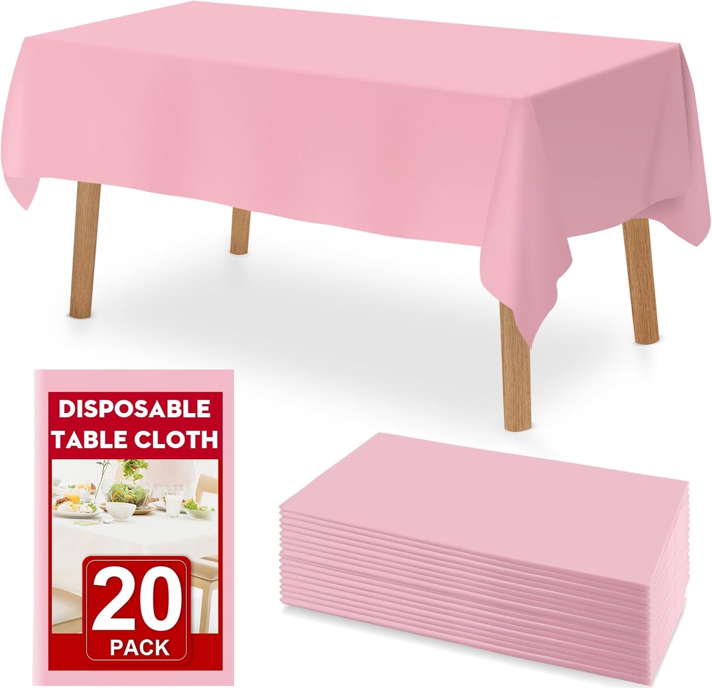 Pink Plastic Table Cloths by [Brand Name] - 20 Pack Disposable Table Covers for Rectangular Tables | 54 x 108 Inches