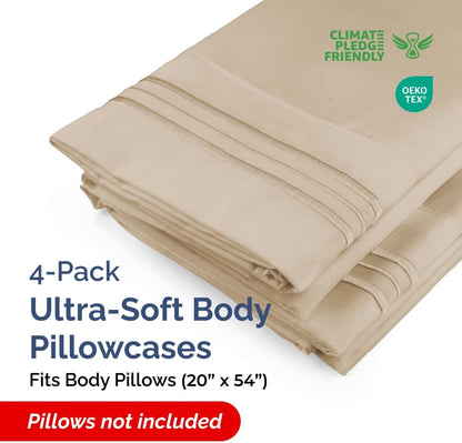 Skiennix Body Pillowcases Set of 4 | Soft & Cozy 20x54 Long Pillow Covers - Breathable, Fade-Free, Machine Washable (Cream)