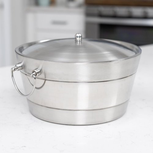 BREKX Insulated Stainless Steel Ice Bucket with Lid for Parties - Ribbed Anchored Double-Walled Large Ice Bucket for Extended Chill - Champagne Bucket for Mimosa Bar Supplies