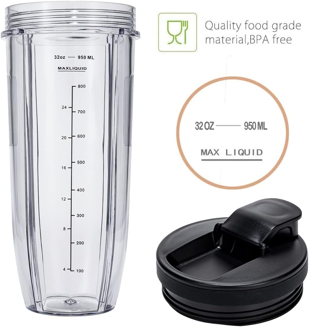 Ninja Nutri 32oz Replacement Cups - Upgraded Sip and Seal Lids for BN401, BN800 | 2 Pack