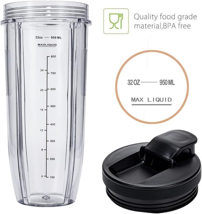 Ninja Nutri 32oz Replacement Cups - Upgraded Sip and Seal Lids for BN401, BN800 | 2 Pack