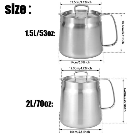 Rose and Teddy Stainless Steel Fryer, 53/70oz Large Capacity 2 in 1 Oil Strainer Pot, 304 Stainless Steel Fryer and Oil Filter with Strainer for Kitchen Storing Cooking (2L/70oz)