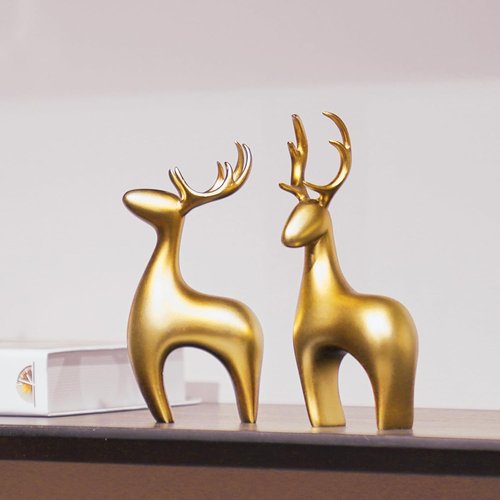 Braxio Deer Statue | Elegant Gold Reindeer Sculptures - 2pcs Resin Figurines for Home Decor