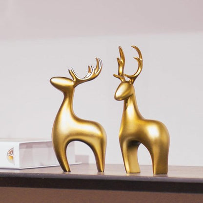 Braxio Deer Statue | Elegant Gold Reindeer Sculptures - 2pcs Resin Figurines for Home Decor
