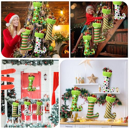Skicuff 4-Pack 19-Inch Green Christmas Elf Stockings with Faux Fur Hanging Decor