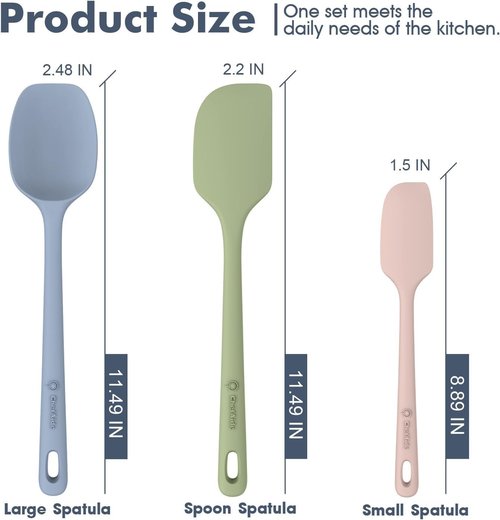 ChefAide Silicone Spatula Set - 3 Pieces, Heat Resistant, Ergonomic Grip for Nonstick Cookware