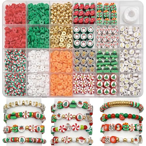 Christmas Polymer Clay Beads Bracelet Making Kit with Gold Beads - 2 Models Included
