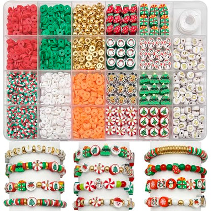 Christmas Polymer Clay Beads Bracelet Making Kit with Gold Beads - 2 Models Included