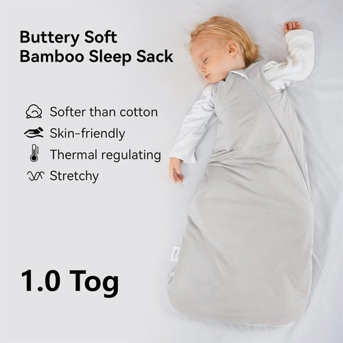 BubblePanda Bamboo Sleep Sack | Soft 1.0 Tog Toddler Sleeping Bag for 12-18 Months | 2-Way Zipper