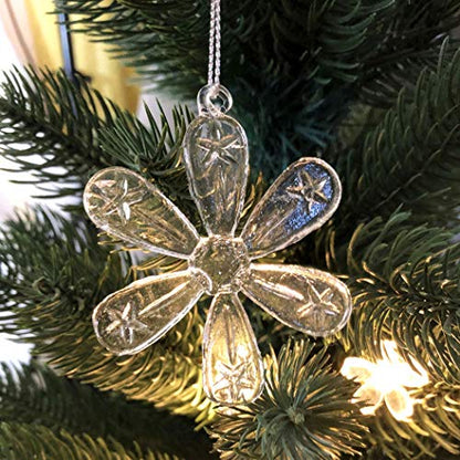 Clear Glass Snowflake Ornaments Set of 12 - Winter Christmas Hanging Decorations