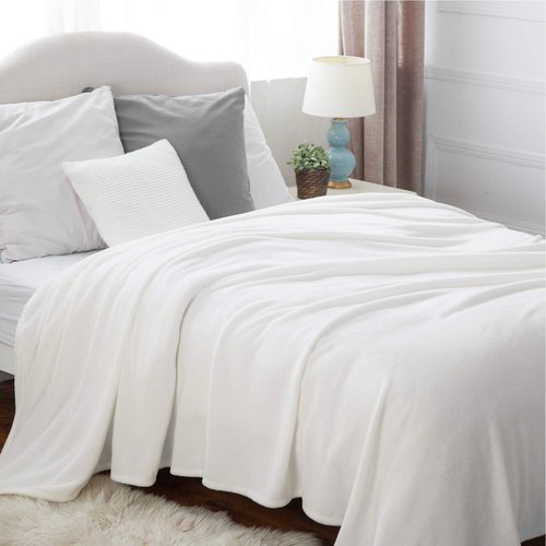Bedsure GentleSoft Fleece Blanket Twin Size White - 300GSM Lightweight Plush Fuzzy Cozy Soft Warm Blanket for Bed, Sofa, Couch, Travel, Camping, 60x80 inches