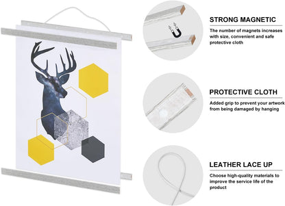 Benjia Magnetic Poster Hanger - 20" Wooden Frame for Canvas Art & Map Display (Grey)