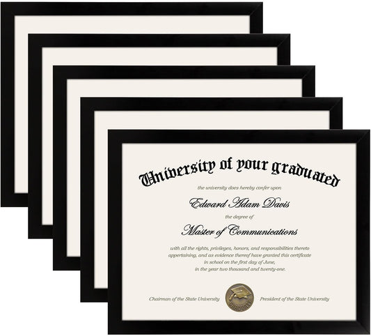 Upsimples Certificate Frame - High Definition Glass Diploma Frames | 8.5x11 Inch, Black, 5 Pack