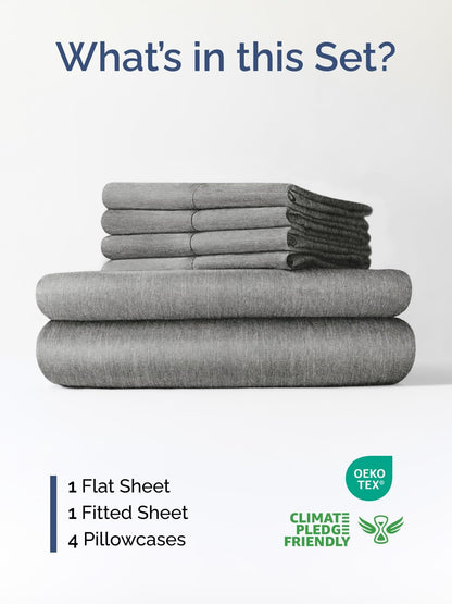 Skiennix Extra Deep Queen Sheet Set - 6 Piece Breathable Cooling Bedding - Soft Wrinkle-Free Heathered Grey