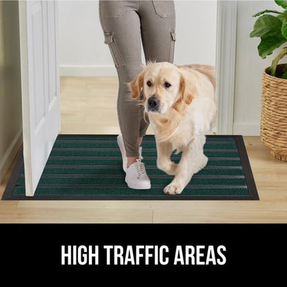 GORILLA GRIP 100% Waterproof All-Season WeatherMAX Doormat US Designed Natural Rubber, Stain and Fade Resistant, Low Profile Indoor Outdoor Door Mats, Easy Clean Patio Mat, 29x17, Green Stripe