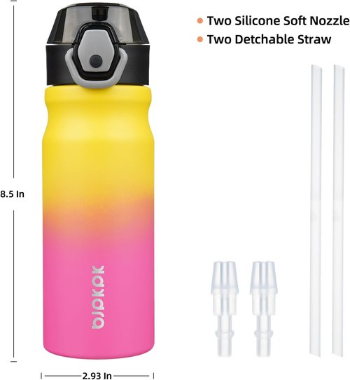 BJPKPK Stainless Steel Insulated Water Bottle - 18oz Reusable Thermal Flask with Straw Lid | Rainbow Finish