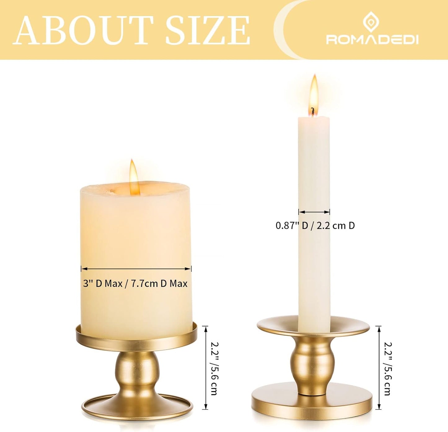 Romadedi Gold Candle Holders - Elegant Pillar & Taper Candle Sticks for Weddings | 4-Piece Set