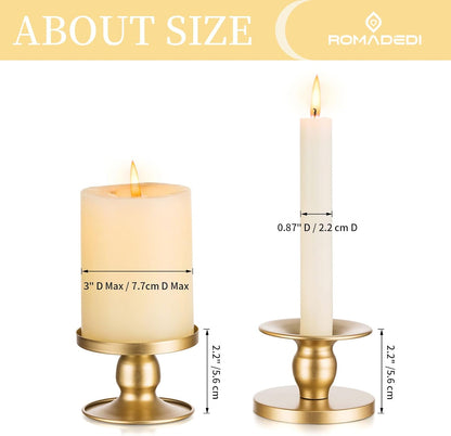 Romadedi Gold Candle Holders - Elegant Pillar & Taper Candle Sticks for Weddings | 4-Piece Set