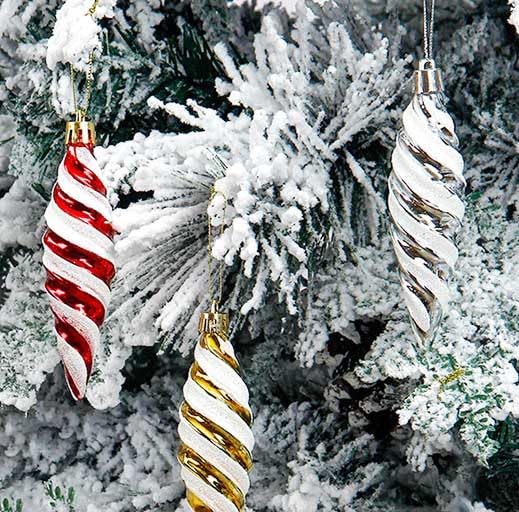 DAHI Silver Christmas Spiral Ornaments Set 12pcs Shatterproof Plastic Holiday Decor