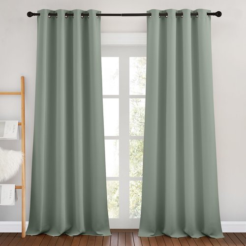 NICETOWN Sage Green Room Darkening 102 inch Curtains, Grommet Thermal Curtains Weighted Window Treatments for Living Room/Farmhouse, W46 x L102, 2 Panels