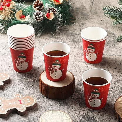 Christmas Paper Cups 9 Oz Snowman Style Pack of 200 - Hot Cold Drinks