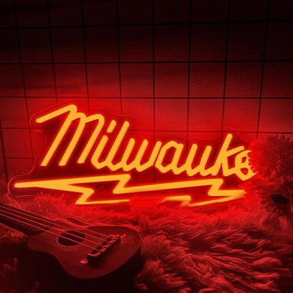 Red Neon Sign 15x7 in LED Wall Light - Milwaukee Style, Dimmable, USB Powered, Shop Display (Variation: D-Mierwoji)