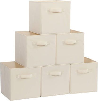 Storage Maniac Storage Cubes - 11 Inch Collapsible Bins with Handles | 6 Pack Durable Beige Organizers