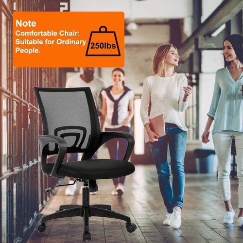 BestOffice Ergonomic Office Chair - Mid-Back Swivel Design with Breathable Backrest & Lumbar Support - Adjustable Height, Sponge Seat, Rolling Wheels - Black for Adults & Women