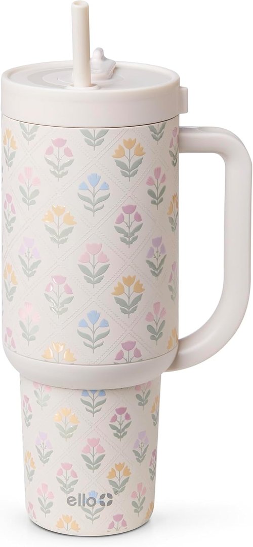 Ello Oasis 40oz Stainless Steel Water Bottle - Stylish Flower Quilt Design
