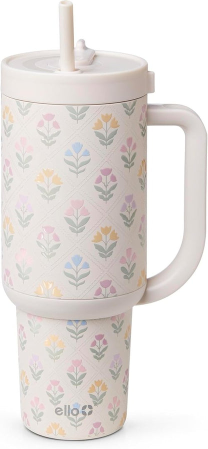 Ello Oasis 40oz Stainless Steel Water Bottle - Stylish Flower Quilt Design