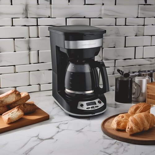 Hamilton Beach 12-Cup Programmable Coffee Maker - Regular & Bold Brew Options, Auto Pause, Black & Stainless Accents